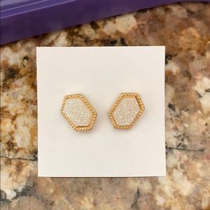 Druzy Earrings Pearlesque and Goldtone